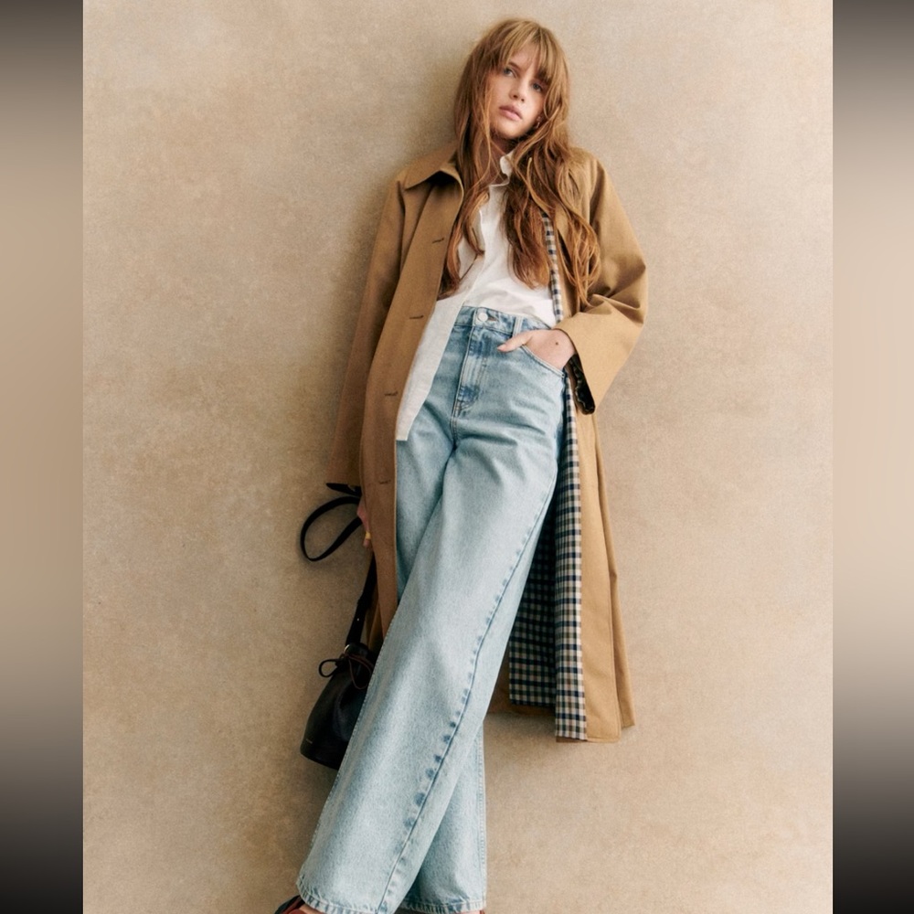 Sezane CLYDE Tan Trench Coat with Checkered Lining